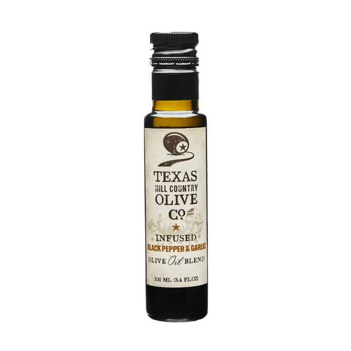 Black Pepper Garlic Infused Olive Oil -100ml for wholesale by Texas Hill Country Olive Co.