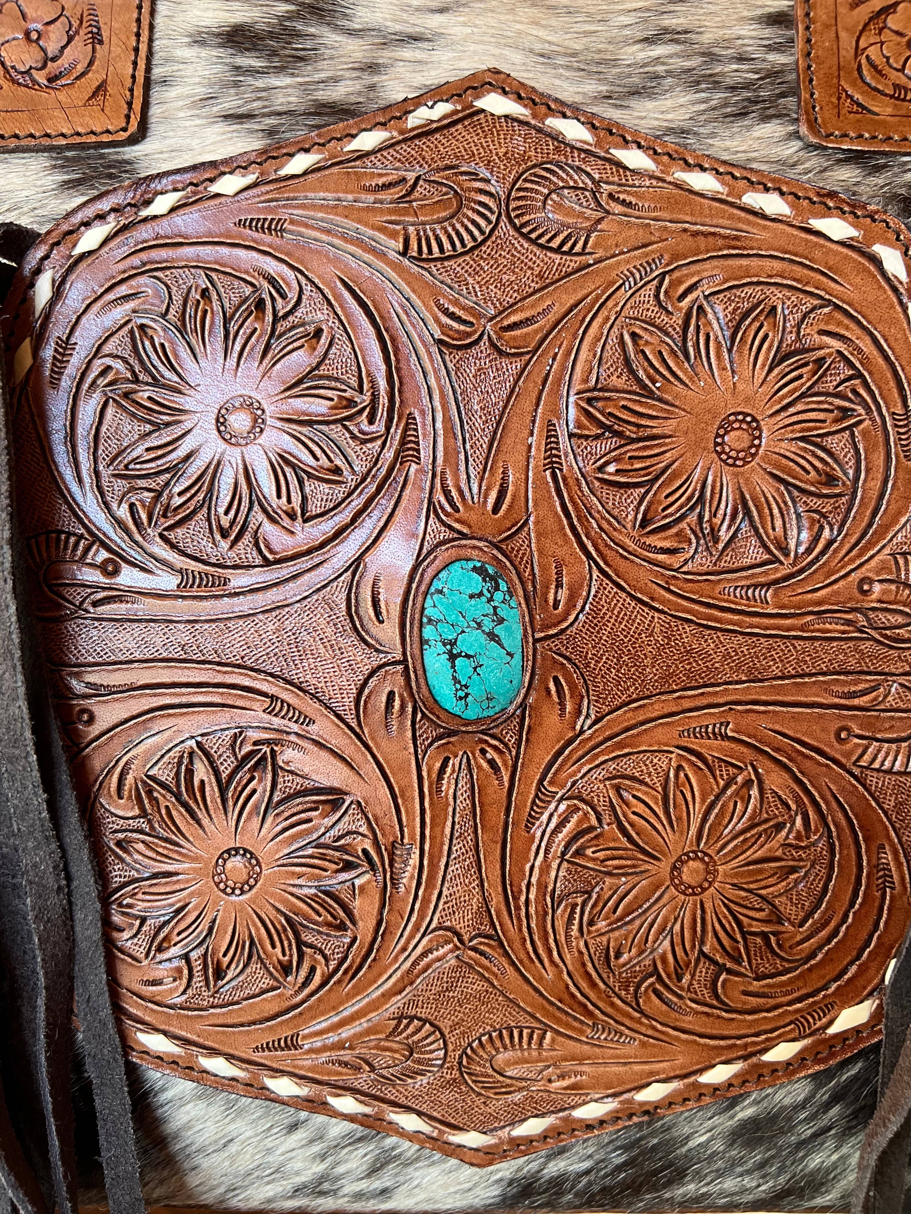 Westrian International - Vente Tote bag – femme - Sac à main Western Turquoise en cuir de vachette usiné4