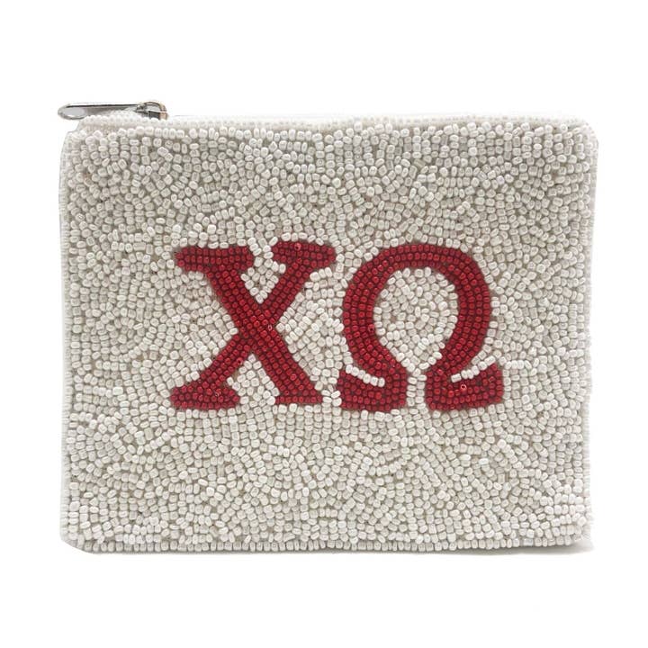 CHI OMEGA BEADED POUCH for wholesale by Pizzazz, Inc.