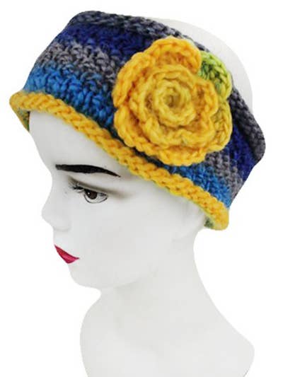 Tri Colored Knitted With Blossom Flower Crochet Headbands for wholesale by Cap Zone