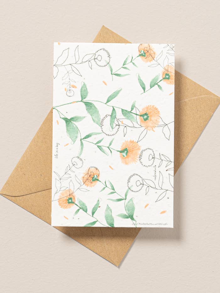 Cartolina da Piantare con Illustrazione di Calendule per la vendita all'ingrosso da parte di Life in a bag