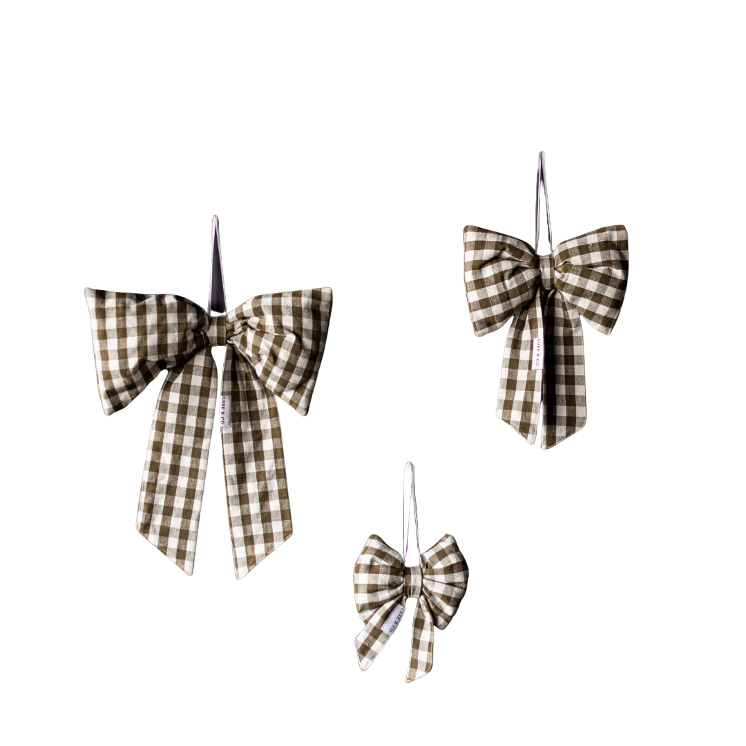 Luxe B Co - Wholesale Christmas Decoration - Bows Olive Green Gingham Fabric3