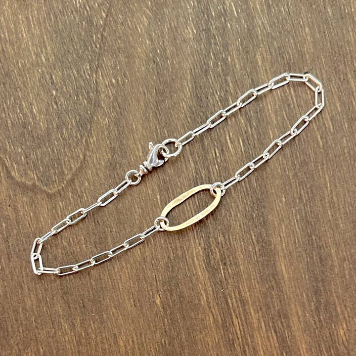 Pulsera Sovereign Sm con cadena de plata y eslabones dorados mezclados en metal para venta al por mayor de elle deVisme artisan jewelry