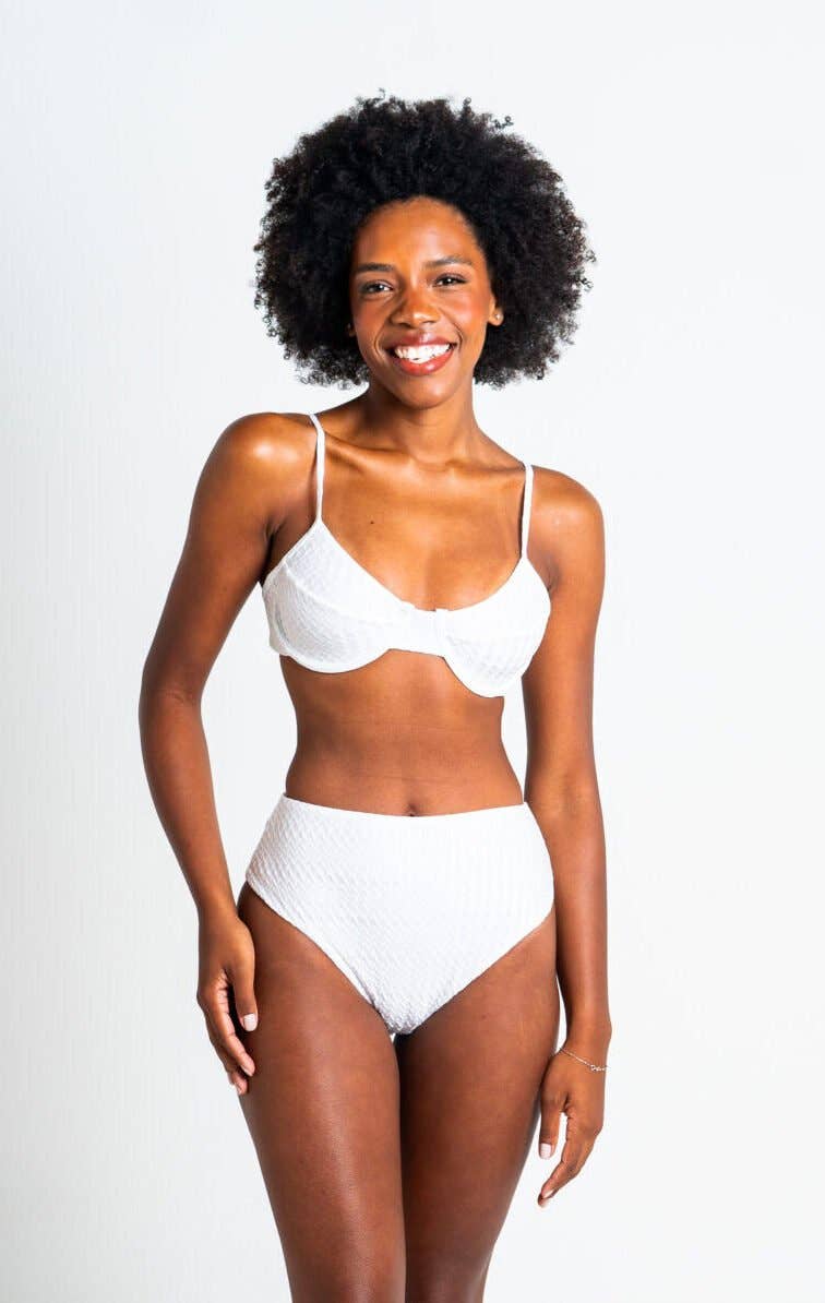 L'ACQUARELLA - Vente Maillot de bain deux-pièces – femme - Haut de bikini blanc demi-coque motif texturé Grèce0