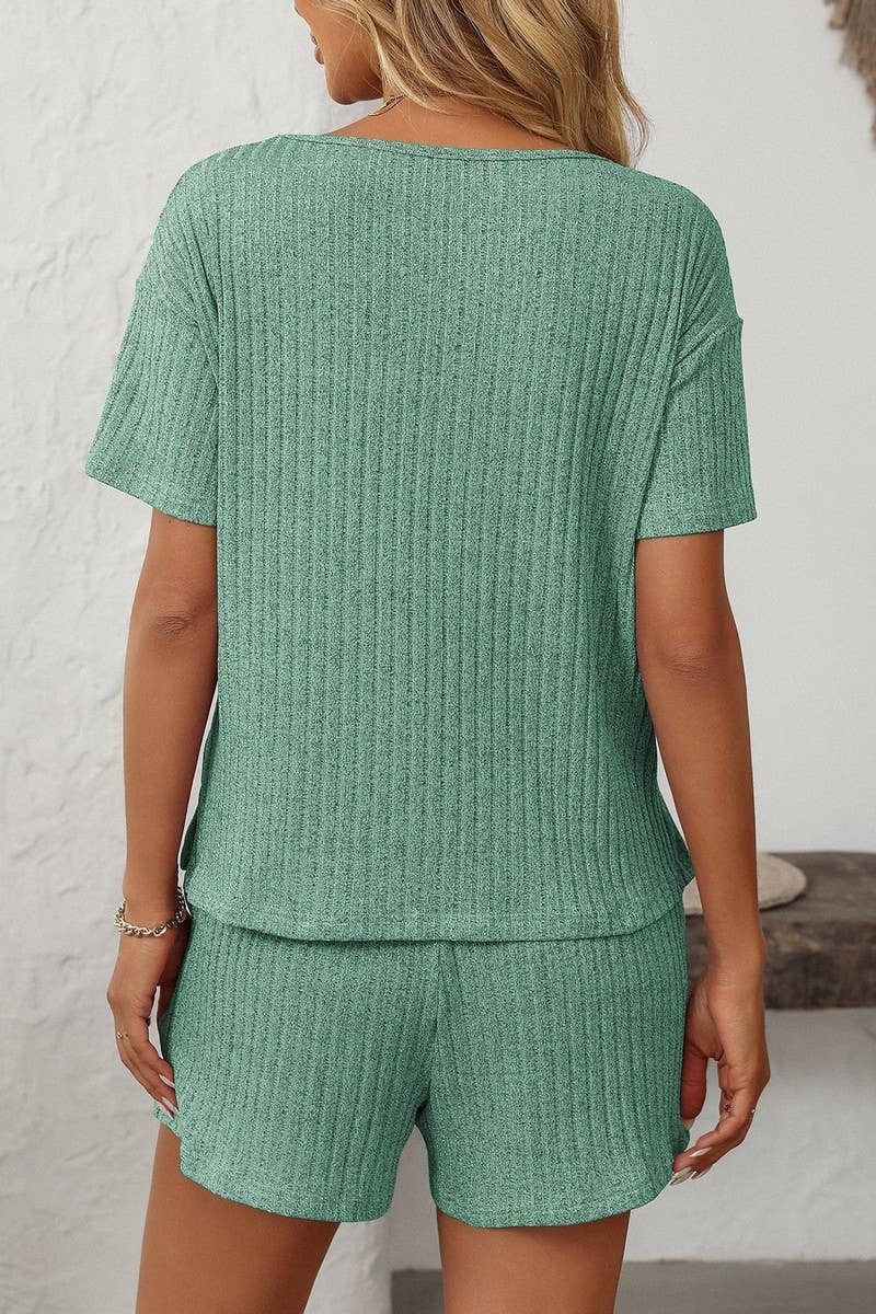 NINEXIS - Vente Ensemble de vêtements d'intérieur – femme - ENSEMBLE DE MAISON À MANCHES COURTES RAYÉ DE COULEUR UNIE CWSTB166315