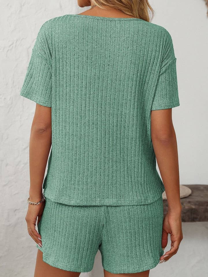 NINEXIS - Vente Ensemble de vêtements d'intérieur – femme - ENSEMBLE DE MAISON À MANCHES COURTES RAYÉ DE COULEUR UNIE CWSTB166315