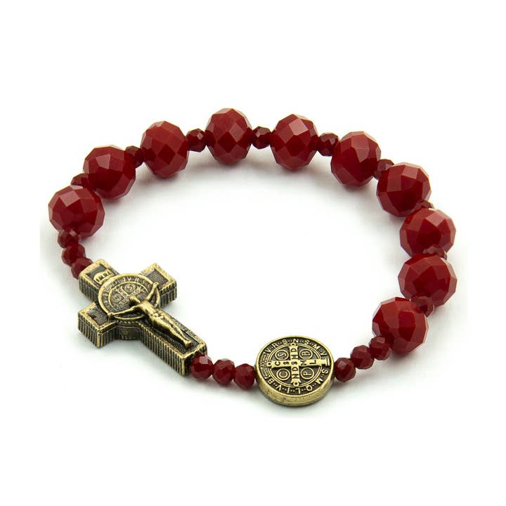 Rosary Decade-Bracelet St Benedict & Crucifix (Small Red) for wholesale by Catholica Shop