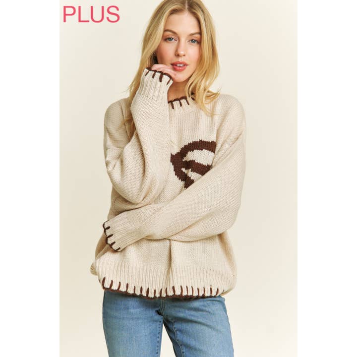 Sweet Generis - Wholesale Knit Sweater - Women's - PLUS HOLIDAY BIG BOW SWEATER PULLOVER WITH CONTRAST EDGE STI
