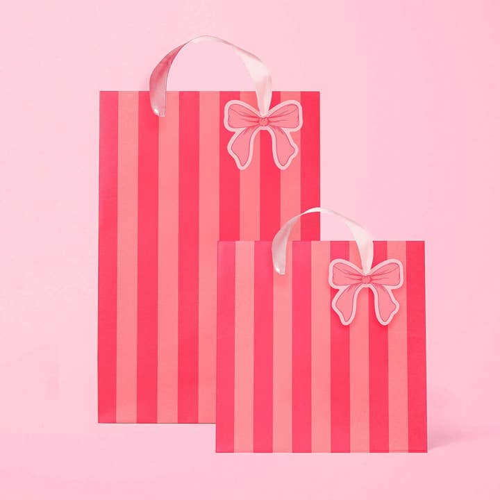 Bow and Stripes Gift Bag | Coral for wholesale by Sunshine Studios