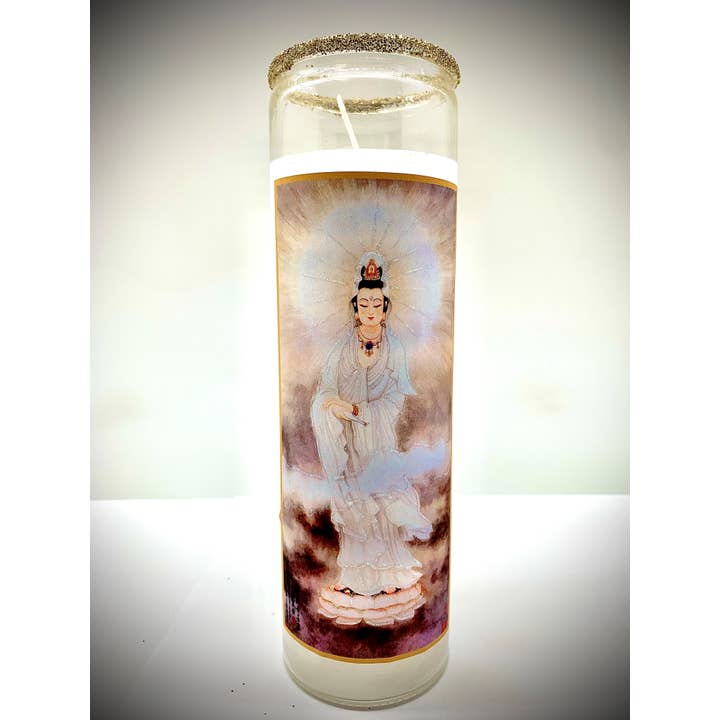 Ceridwen’s - Wholesale Jar/Filled Candle - Kuan Yin White Lotus Glitter Candle - Compassion, Protection