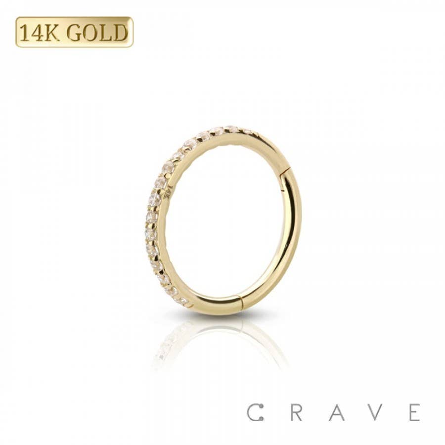 CRAVE - Wholesale Single Stone/Solitaire Ring - 14K GOLD SIDE GEM PAVED FRONT-HINGED SEGMENT RING1