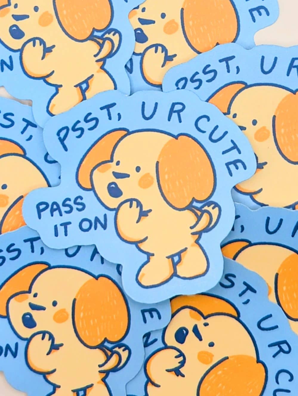lauradzeng – wholesale Sticker – Cute Dog Affirmation Sticker – "Psst, U R Cute Pass It On" 1