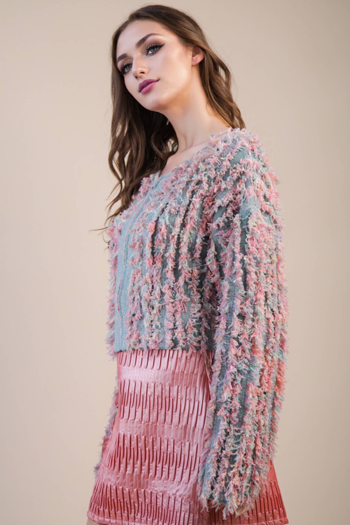 VERY J – Engroshandel Pullover - Dame – 12W3077N-Blød Shaggy Garn Striktrøje Feriejakke7