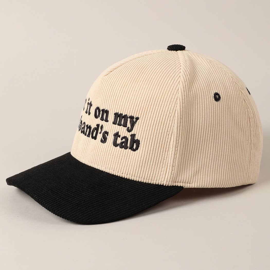 Fashion City - Wholesale Baseball Cap - Unisex - Put it on my husband's tab Two-Tone Corduroy Cap8