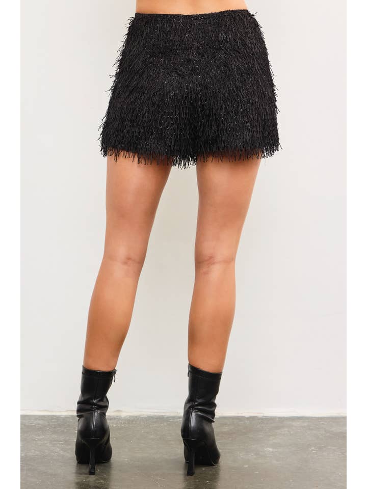 Nero PANTALONCINI IN TWEED TINSEL CON FRANGE in vendita all'ingrosso su Faire