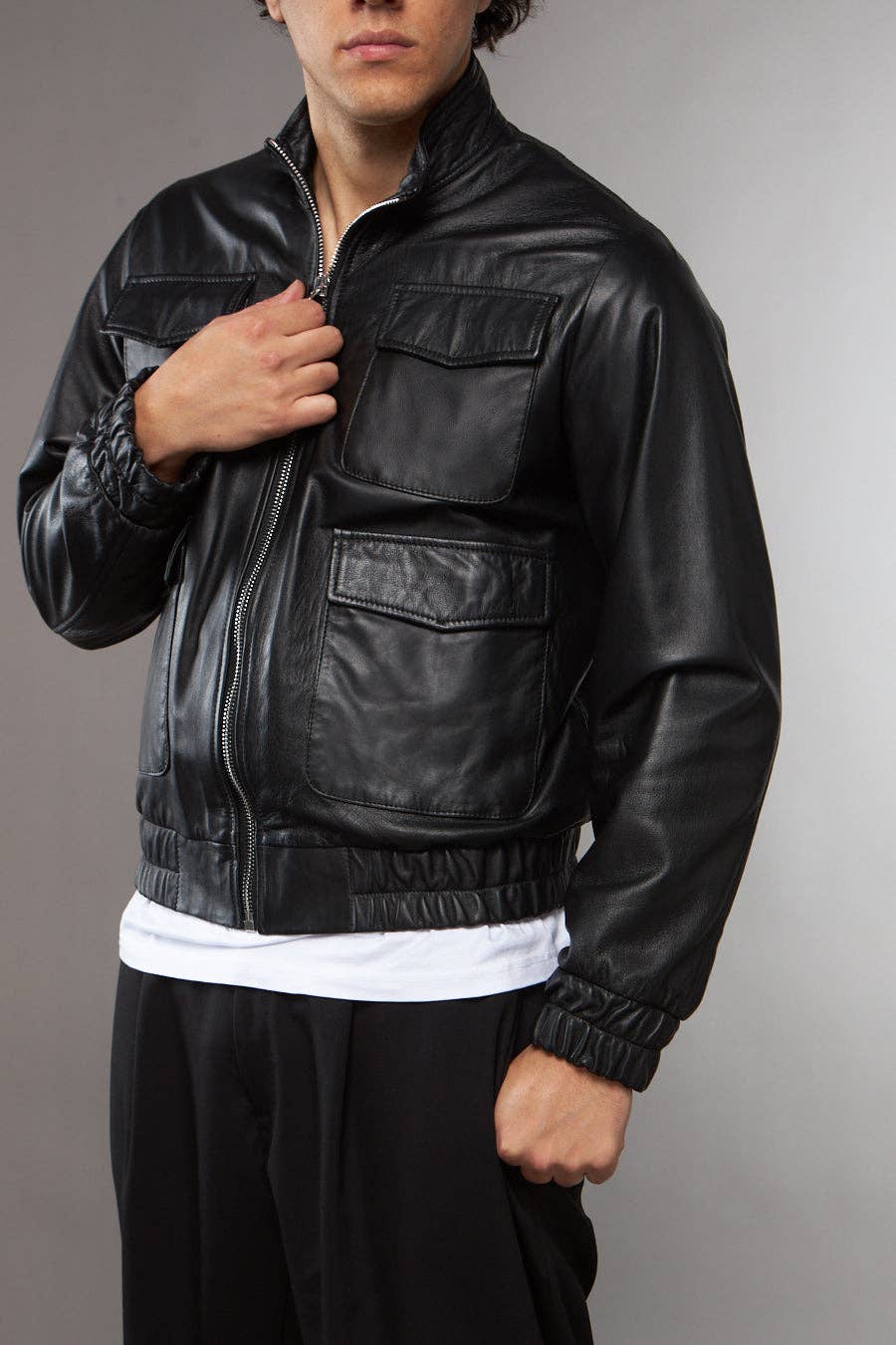 LAB22 – wholesale Leather jacket – Men′s – BLACK NAPPA LEATHER MULTI-POCKET BLAZER1