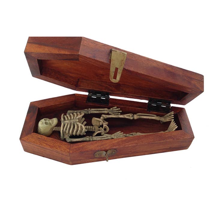 Madison Bay Co. - Historical Home Decor Reproductions - Wholesale Gift Box - 7" Wood Coffin Box with Skeleton Vintage Halloween Decor