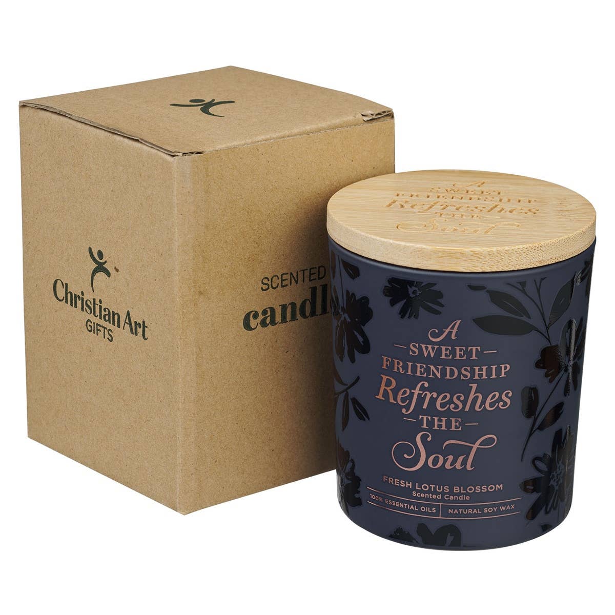 Christian Art Gifts - Wholesale Jar/Filled Candle - Glass Candle w/Bamboo Lid Navy Sweet Friendship2