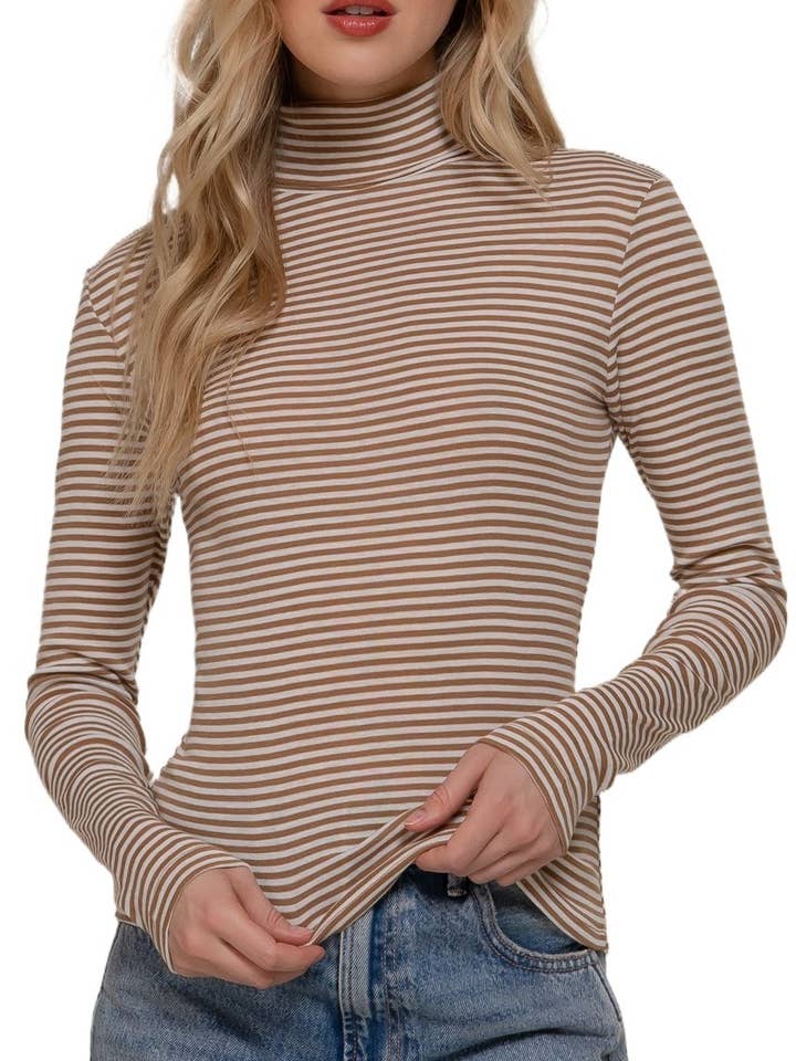 Long Slv Turtle Neck Y/d Stripe Top for wholesale by Vanilla Monkey