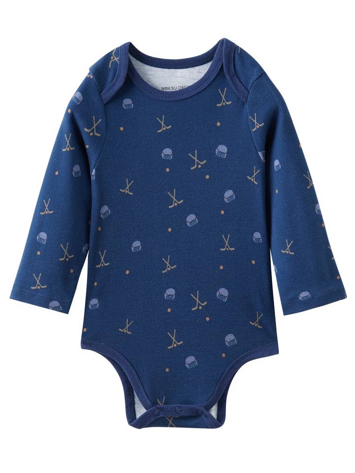 Baby Organic Long-sleeve Onesie-Hockey for wholesale by Norsu Organic