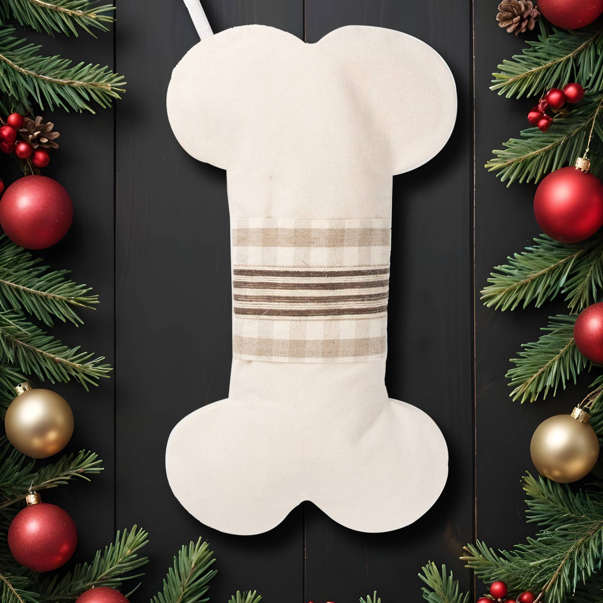 GEXWORLDWIDE – wholesale Holiday Stocking – 2025 New Canvas Dog Bone Shape Christmas Stocking0