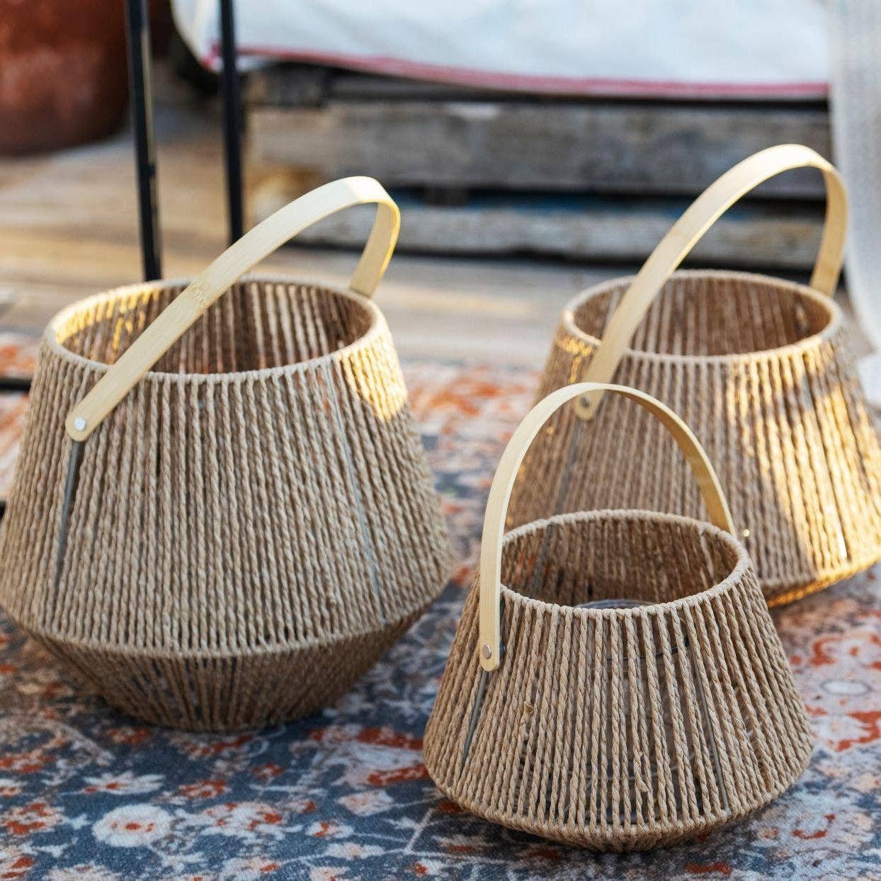 Andrea House - Wholesale Lantern - Rustic brown candle holder lantern made of natural fiber 43cm1