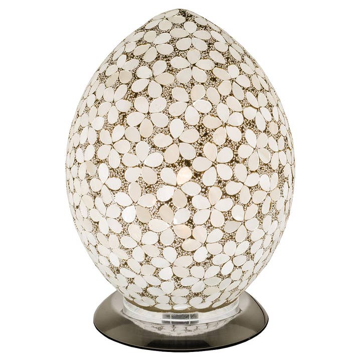 Febland – wholesale Accent/desk lamp – Mosaic Glass Egg Lamp 30cm - Opaque White Flower