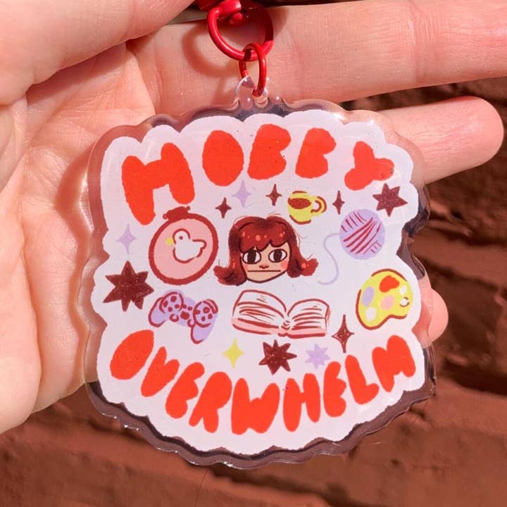 Hobby Overwhelm Acrylic Keychain Charm for wholesale by Sophie Heywood