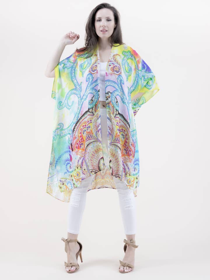 Kimono à imprimé jardin psychédélique lumineux pour la vente par Original USA