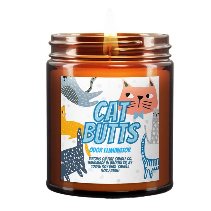 CAT BUTTS (Linen Odor Eliminator) 😸 Scented 100% Soy Candle for wholesale by Virgins On Fire Candle Co.