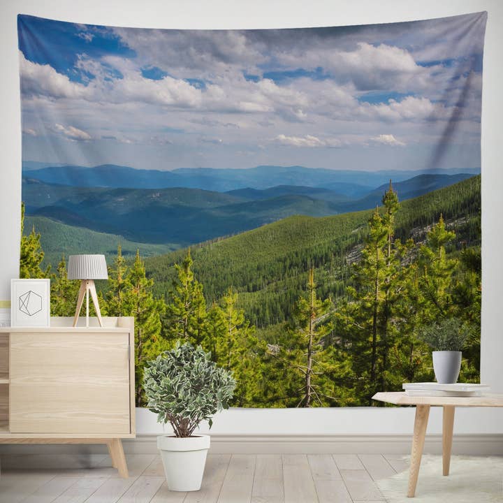 Green Forested Mountains Tapestry for wholesale by lostkatphoto