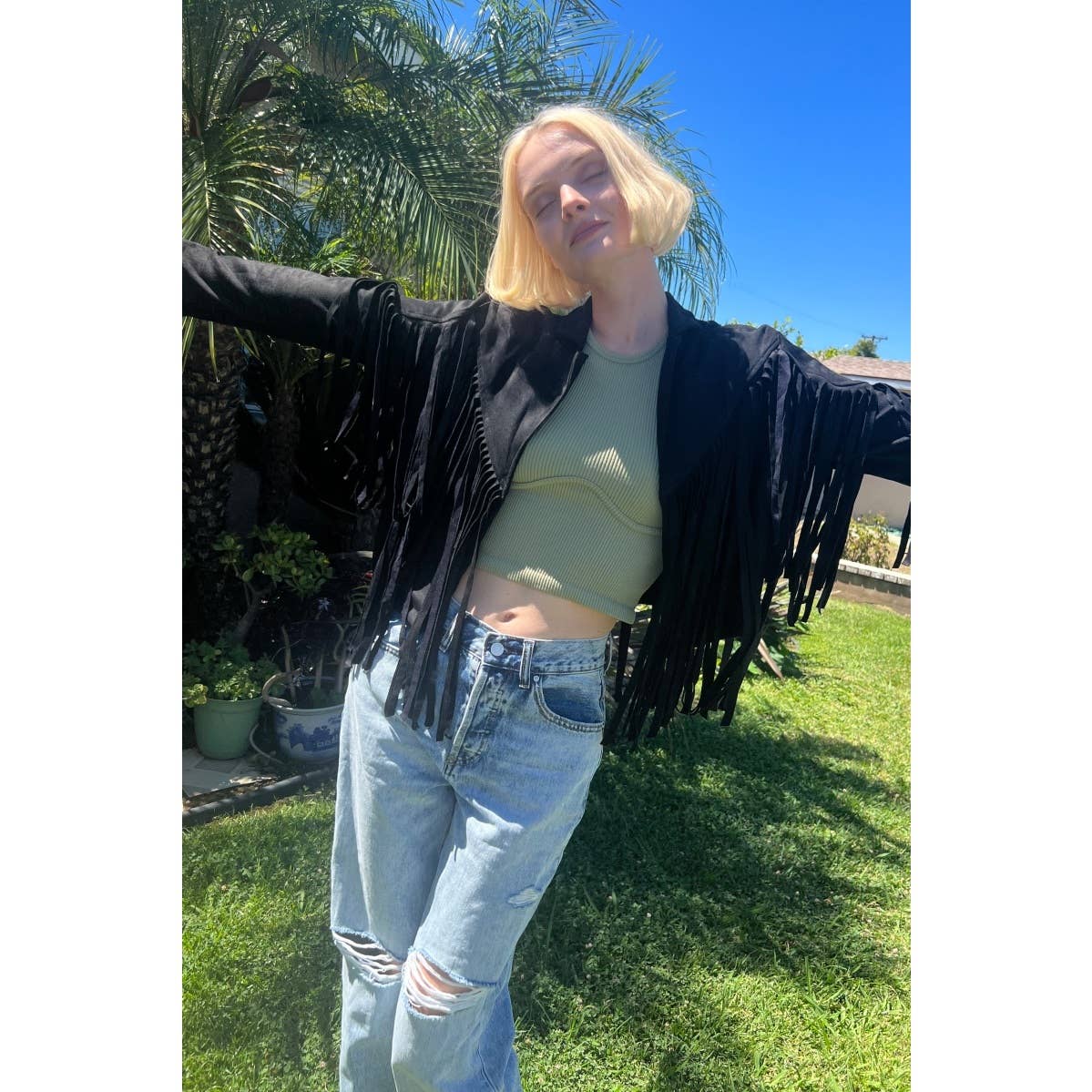 Mapcie - Wholesale Jacket - Women's - SUEDE JACEKT WITH FRINGE DETAIL4