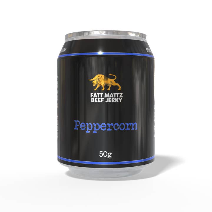 Fatt Mattz - Wholesale Jerky - Peppercorn Beef Jerky - 12 x 50g Cans