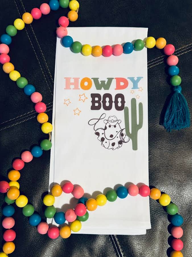 Howdy Boo Kitchen Tea Towel for wholesale by Buck Wild Hacienda