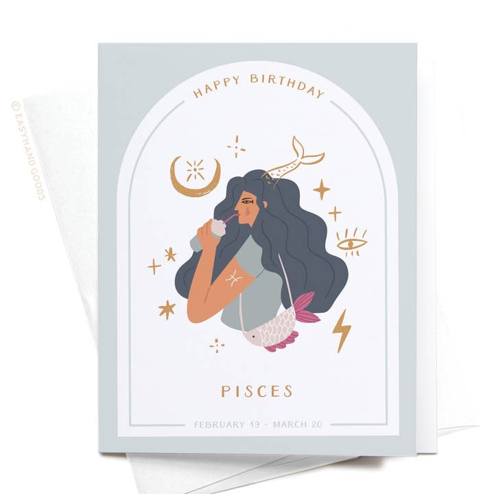 Happy Birthday Pisces Zodiac Greeting Card for wholesale by Easyhand Goods – formerly Onderkast