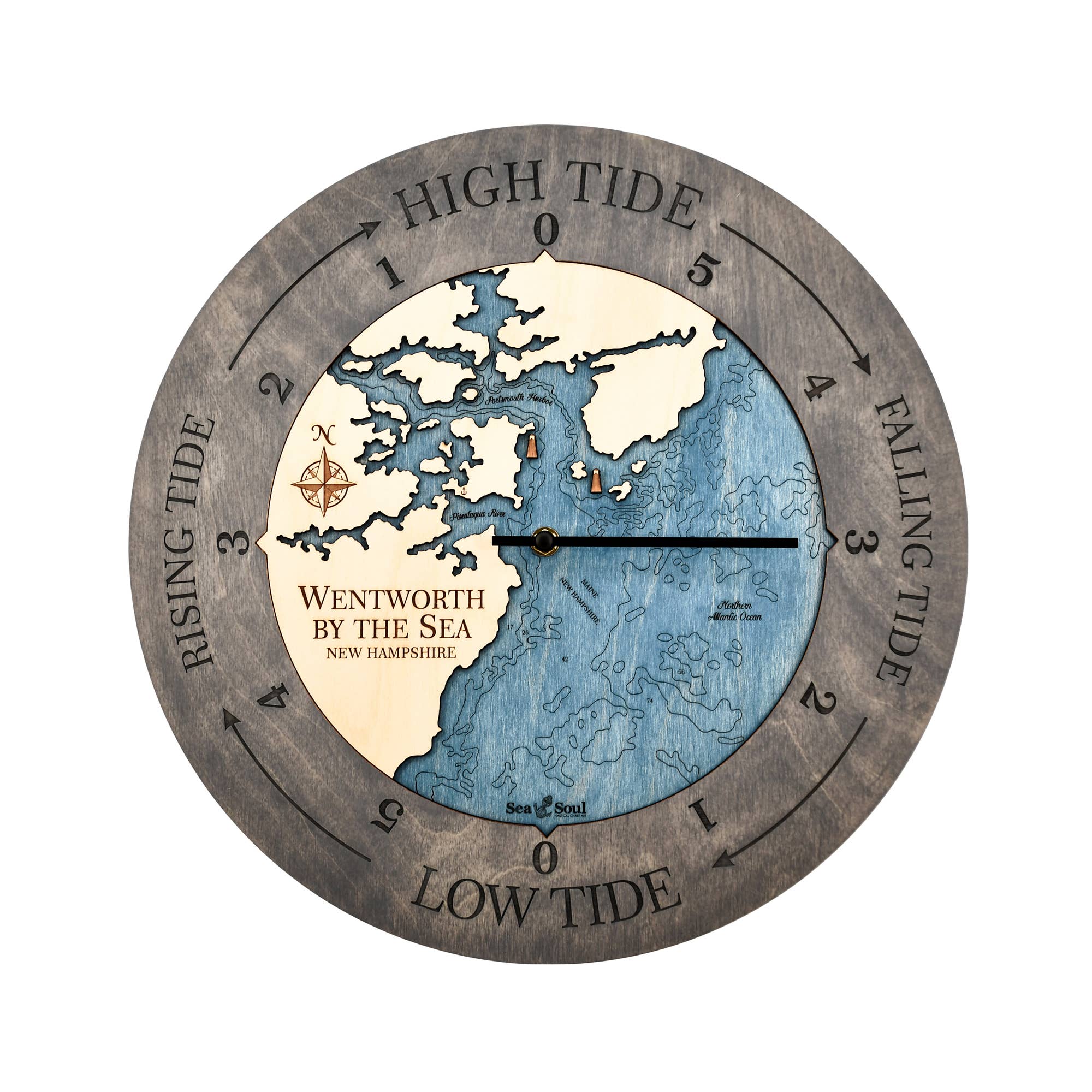 Sea & Soul Nautical Chart Art – Relógio de parede por atacado – Relógio de Marés de New Hampshire - Várias Localizações - 2 Níveis14