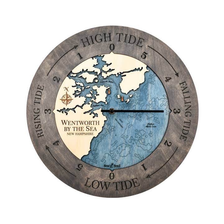 Sea & Soul Nautical Chart Art – Relógio de parede por atacado – Relógio de Marés de New Hampshire - Várias Localizações - 2 Níveis14