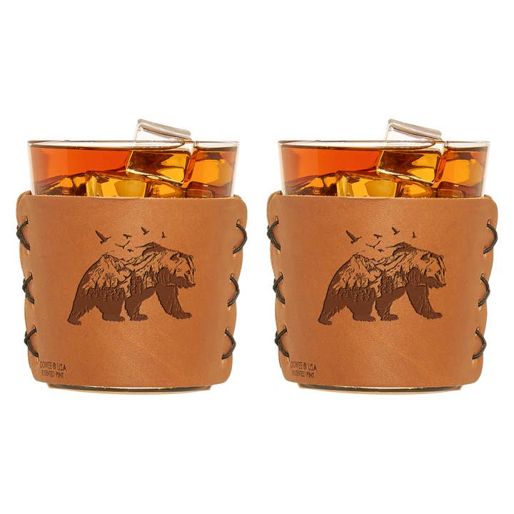 Mountain Bear Leather Sleeve & Highball Glasses for wholesale by Oowee Products