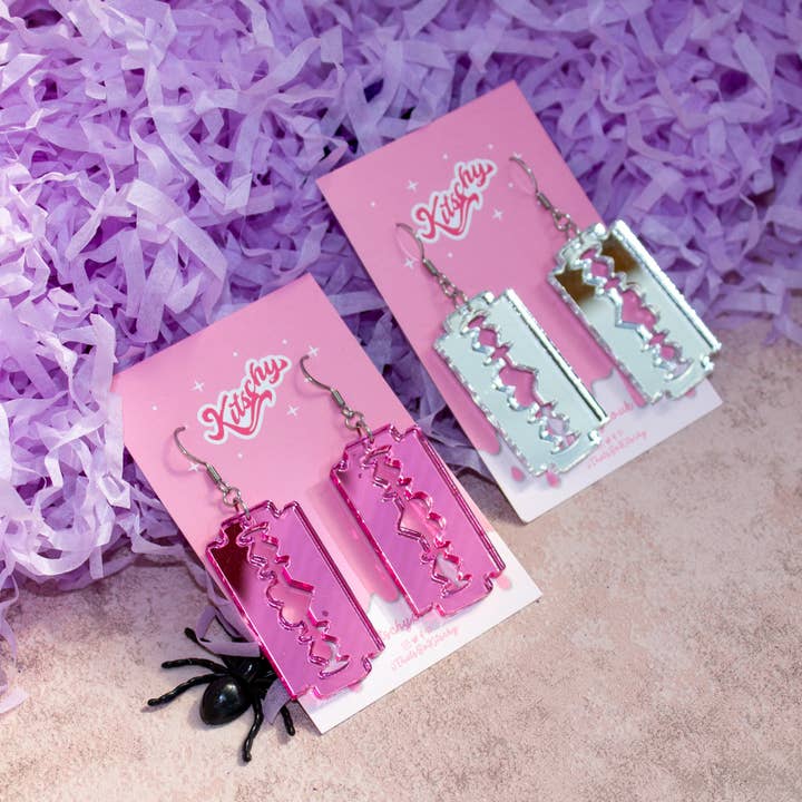 Razor Sharp Blade Earrings Laser Cut Acrylic | Made in Scotland for wholesale by Kitschy