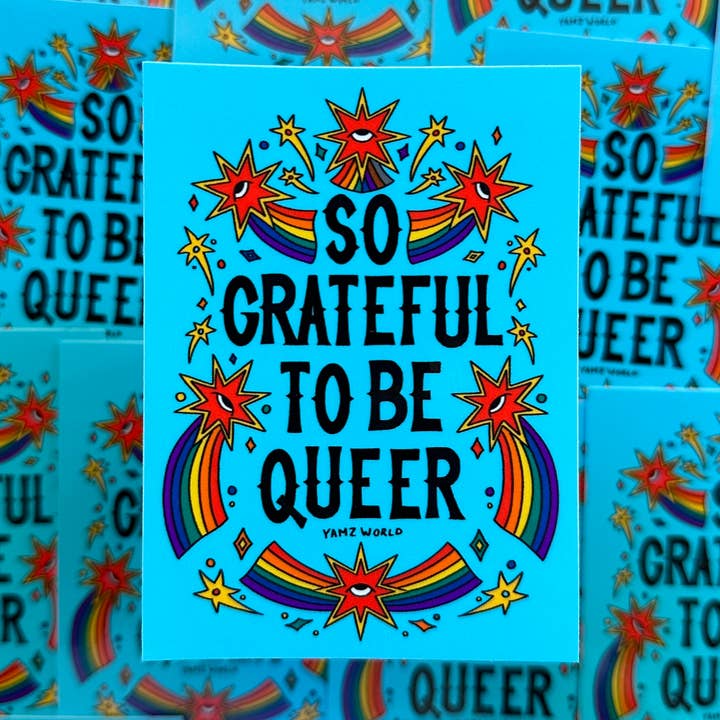YAMZ: World of Color - Venta al por mayor Pegatina - Pegatina So Grateful to be Queer0