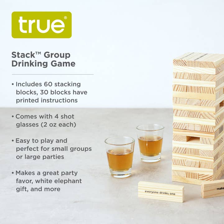 TRUE - Wholesale Stacking Game - Stack Block Stacking Party Drinking Game w/ Shot Glasses