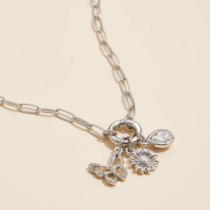 Lilla Haven - Wholesale Pendant/charm necklace - Gold Dipped Butterfly and Flower Charm Necklace with Gemstone3