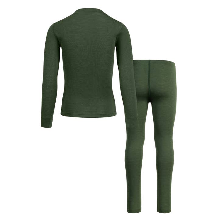 menique - Vendita all'ingrosso Completo top e pantaloncini - Bambini - Set termico bambino in lana merino 100% manica lunga e pantaloni verde scuro21