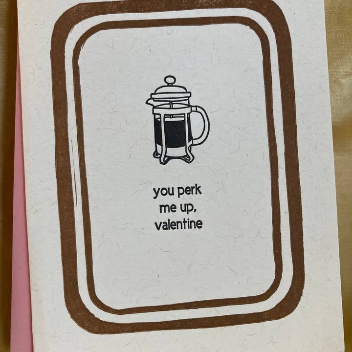 French Press Valentine card for wholesale by Deep Ink Letterpress
