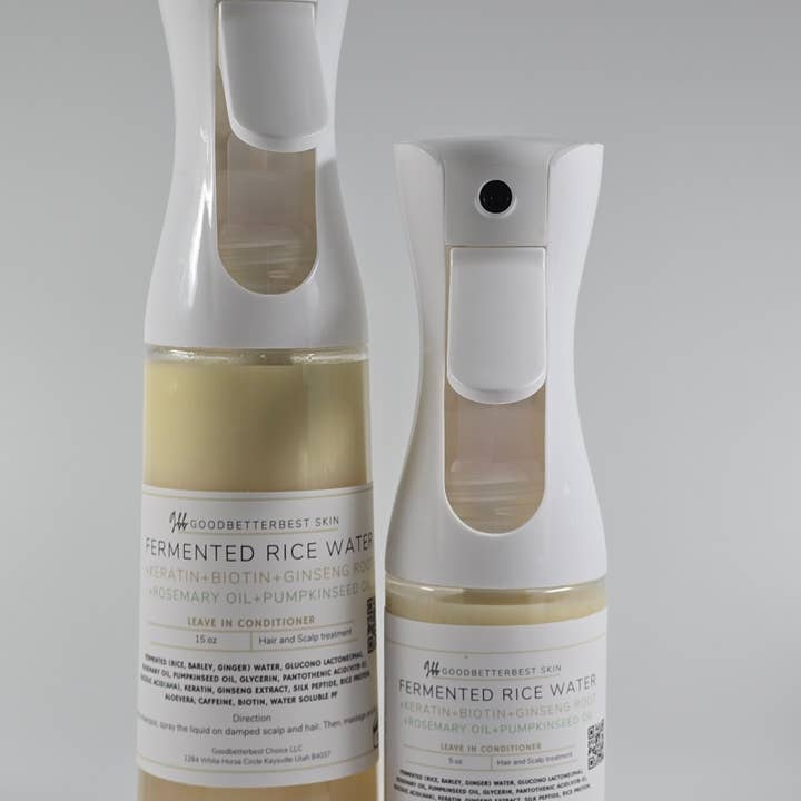 Fermented rice water Leave in Conditioner for hair and scalp with biotin, keratin, rosemary+pumpkinseed oil, and ginseng for wholesale by gbb Goodbetterbest Skin