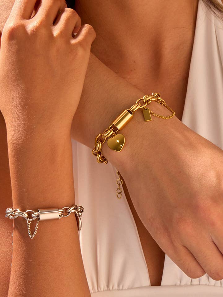 Bracciale a catena spessa con ciondolo a cuore placcato in oro 18K per la vendita all'ingrosso da parte di Lovesoft