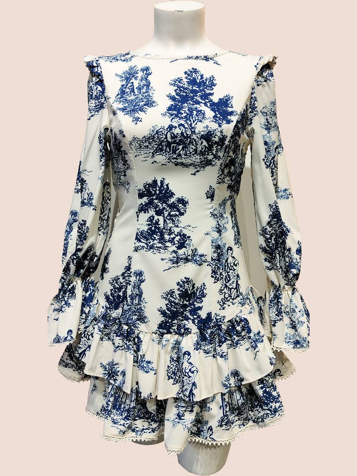 811633 blauwe jurk met ruches voor wholesale door Danity