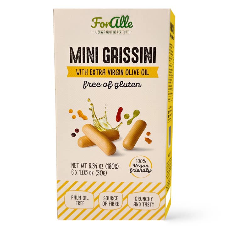 For Alle Gluten Free Mini Grissini with Extra Virgin Olive Oil, 6x1.05 oz (6.34 oz) – Oven-Baked. Vegan. Cholesterol-Free for wholesale by Food To Live