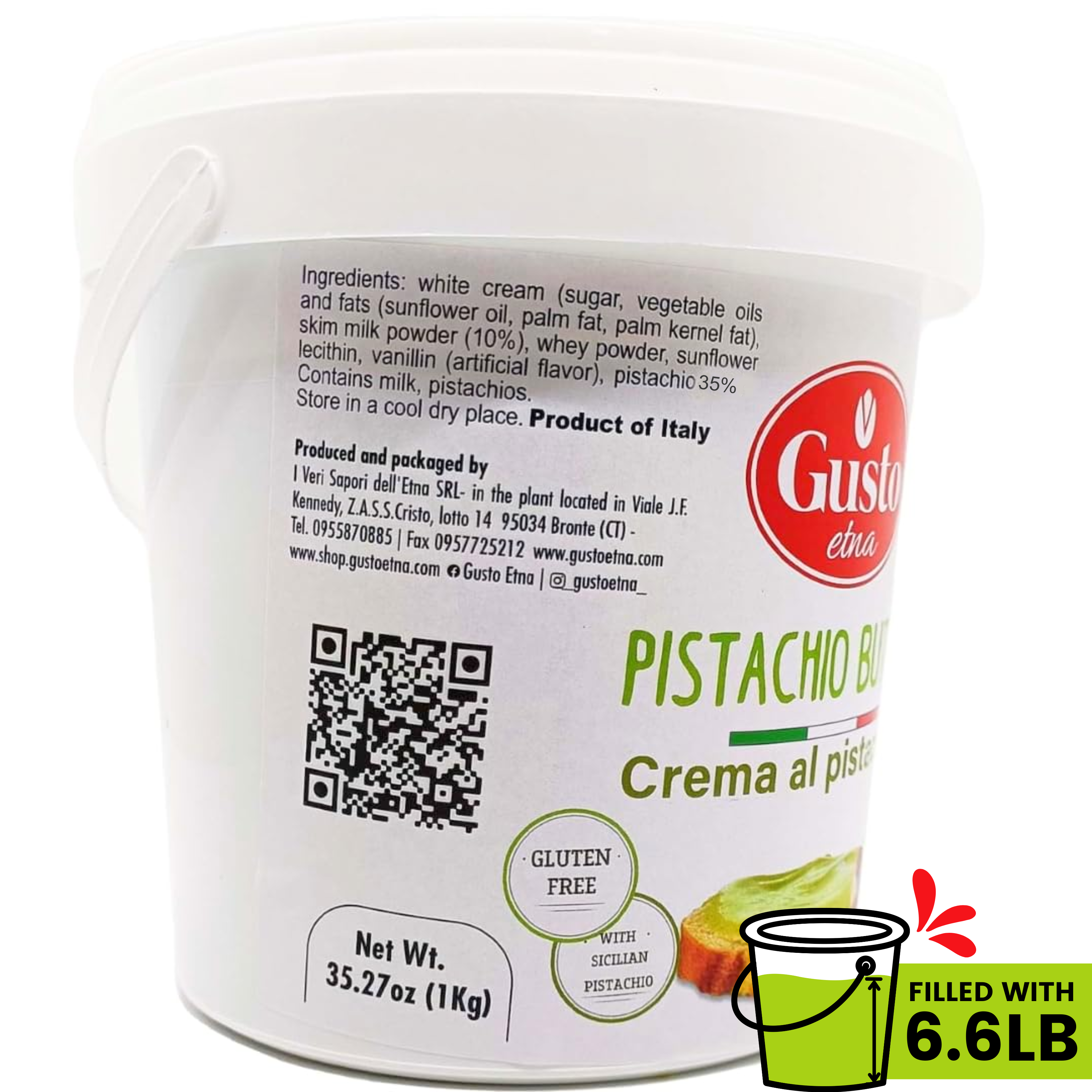 Wholesale Italian Food - Wholesale Nut Butter - Gusto Etna Sicilian Pistachio Cream Spread (35% Pistachio) – 3kg / 6.6 lb Bulk1