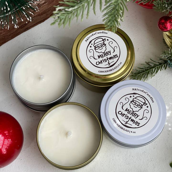 Akivodu Candles - Wholesale Travel Candles - Holiday Scented Candle in 4 oz Tins Cotton Wick 4